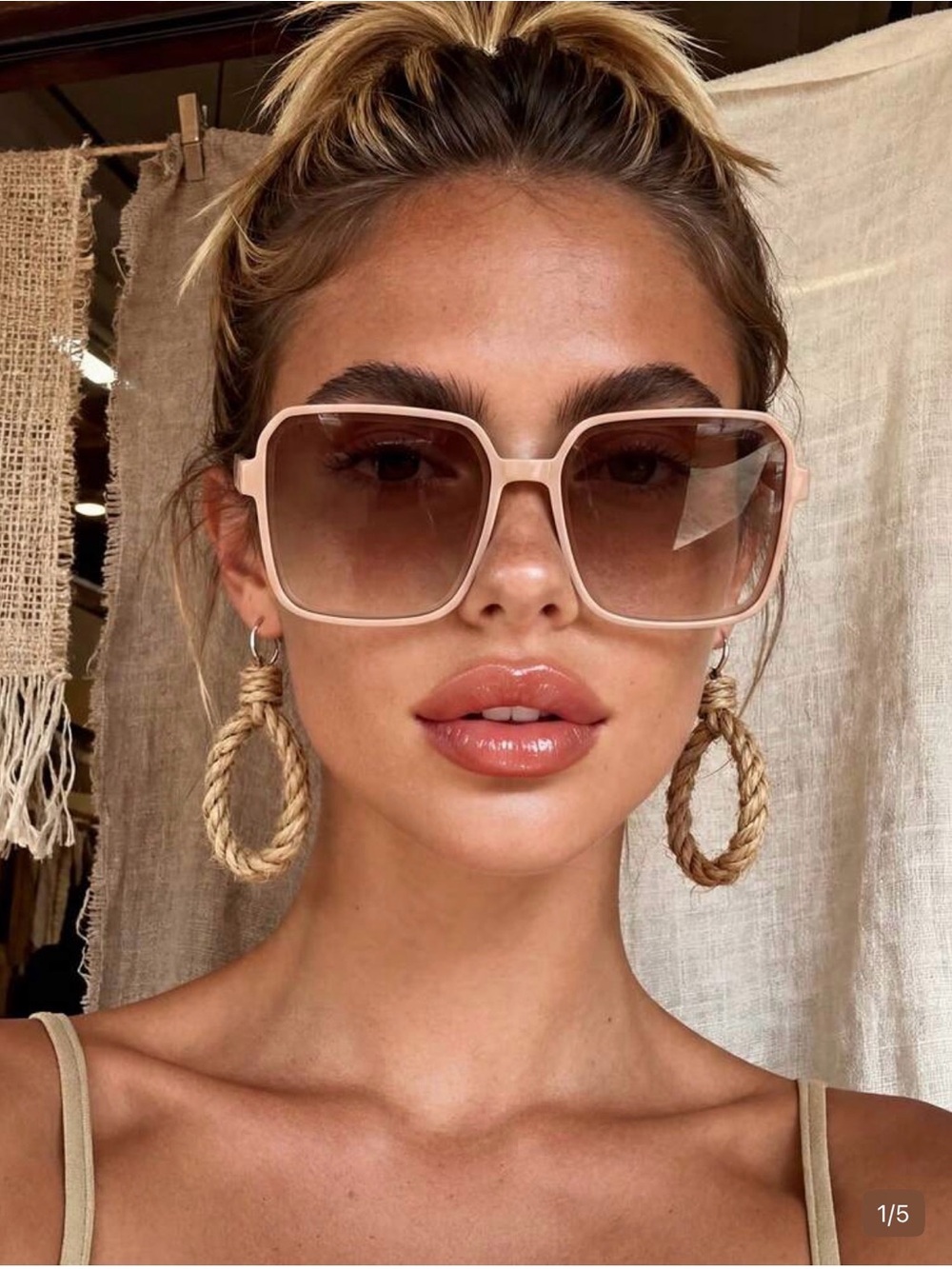 Beige Oversized Square Sunglasses - Women Accessories